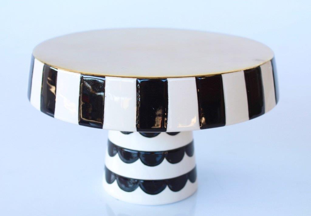 Medium Black & White Cake Stand Stripe Edge
